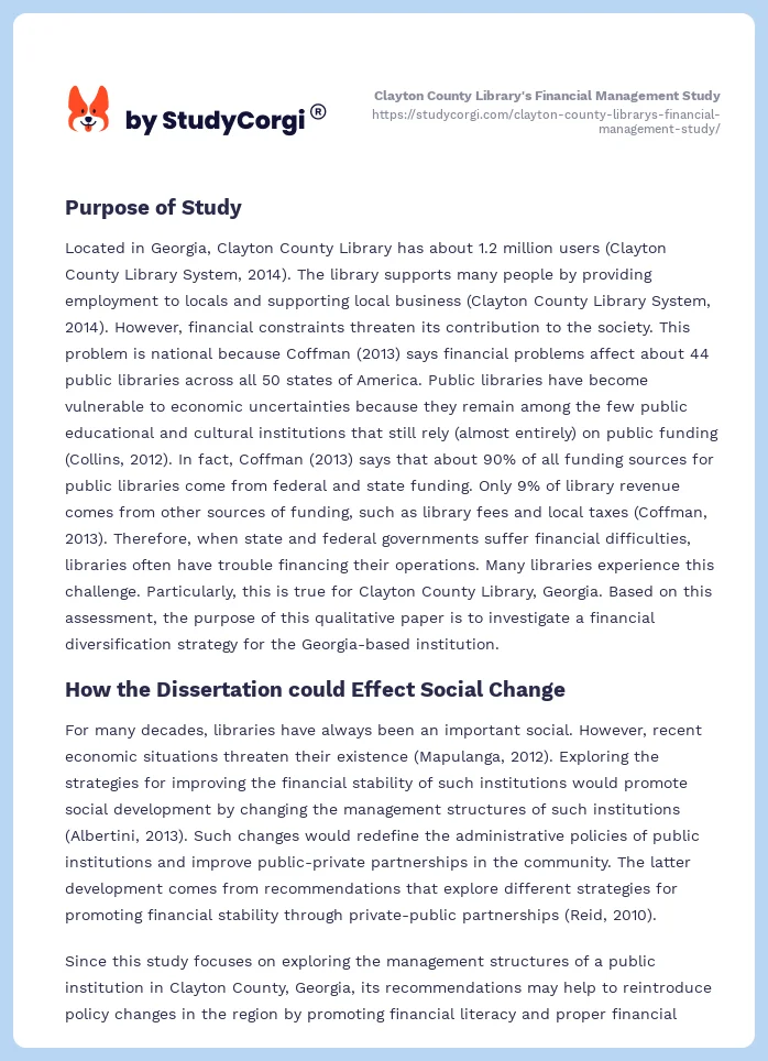 Clayton County Library's Financial Management Study. Page 2