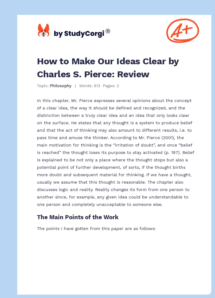 How to Make Our Ideas Clear by Charles S. Pierce: Review. Page 1