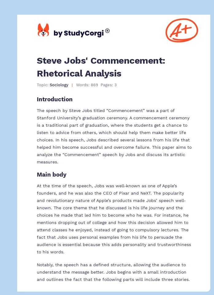 Steve Jobs' Commencement: Rhetorical Analysis. Page 1