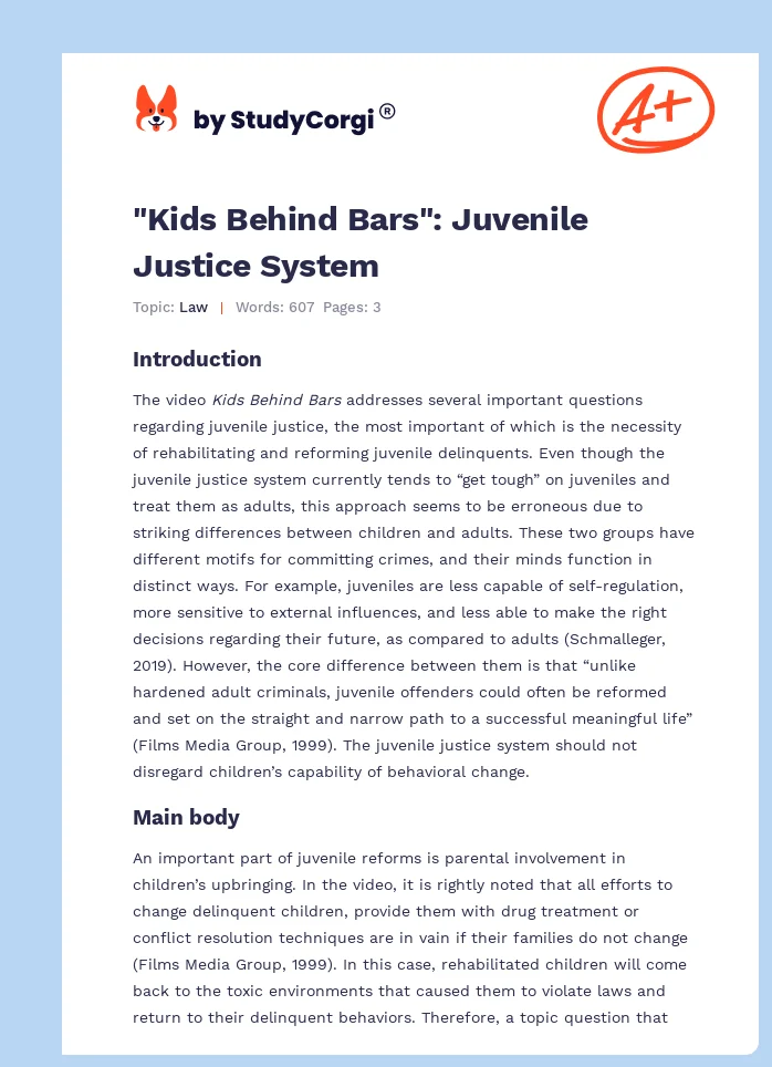 "Kids Behind Bars": Juvenile Justice System. Page 1