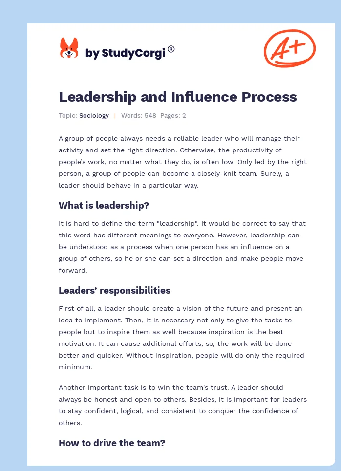 Leadership and Influence Process. Page 1