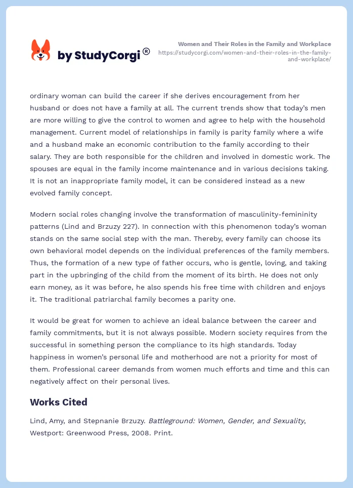 Women and Their Roles in the Family and Workplace. Page 2