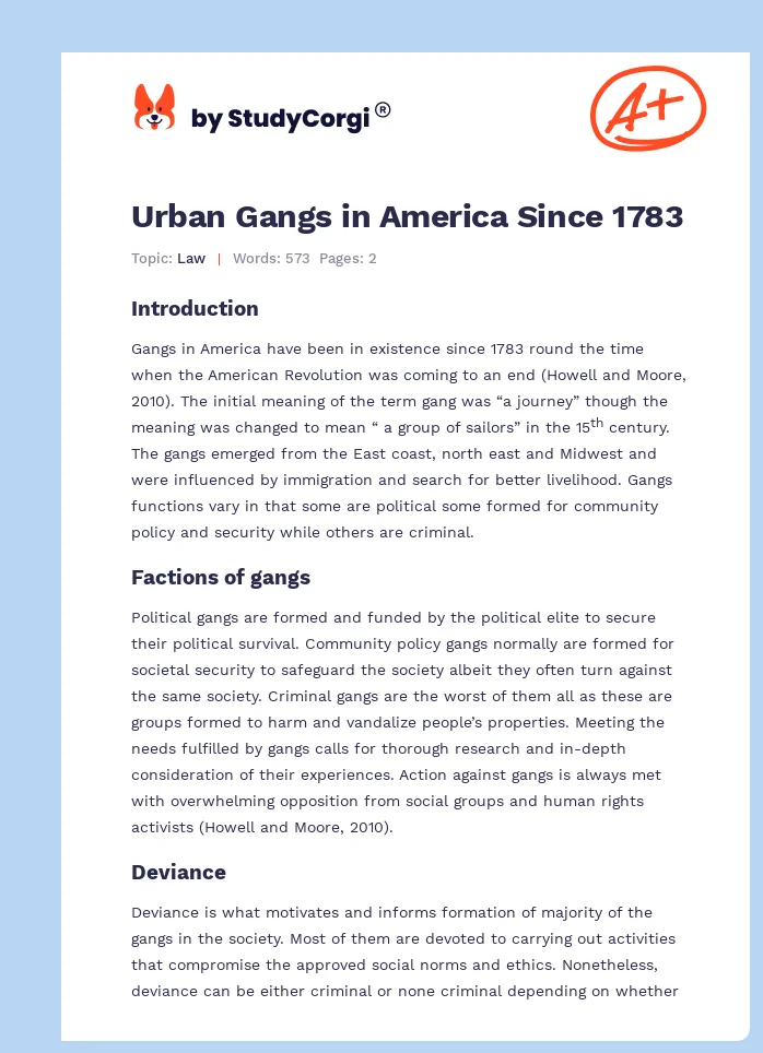 Urban Gangs in America Since 1783. Page 1