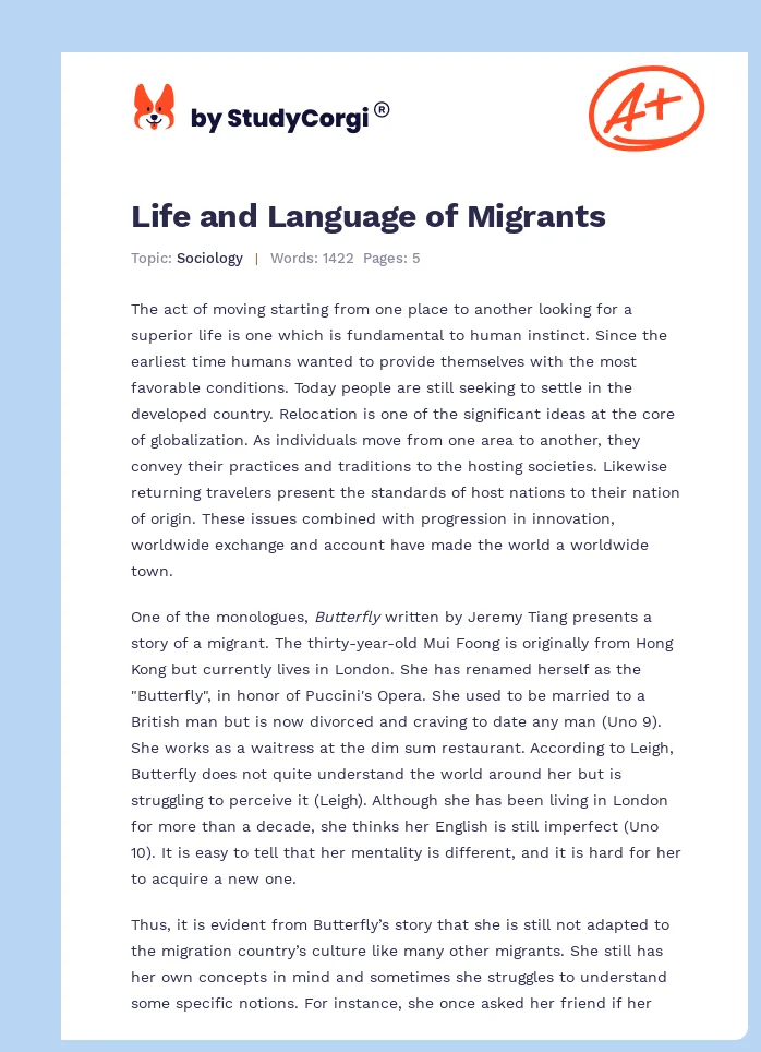 Life and Language of Migrants. Page 1