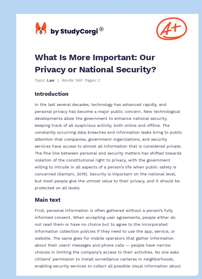 What Is More Important: Our Privacy or National Security?. Page 1