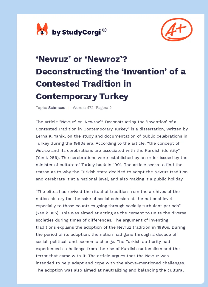 ‘Nevruz’ or ‘Newroz’? Deconstructing the ‘Invention’ of a Contested Tradition in Contemporary Turkey. Page 1