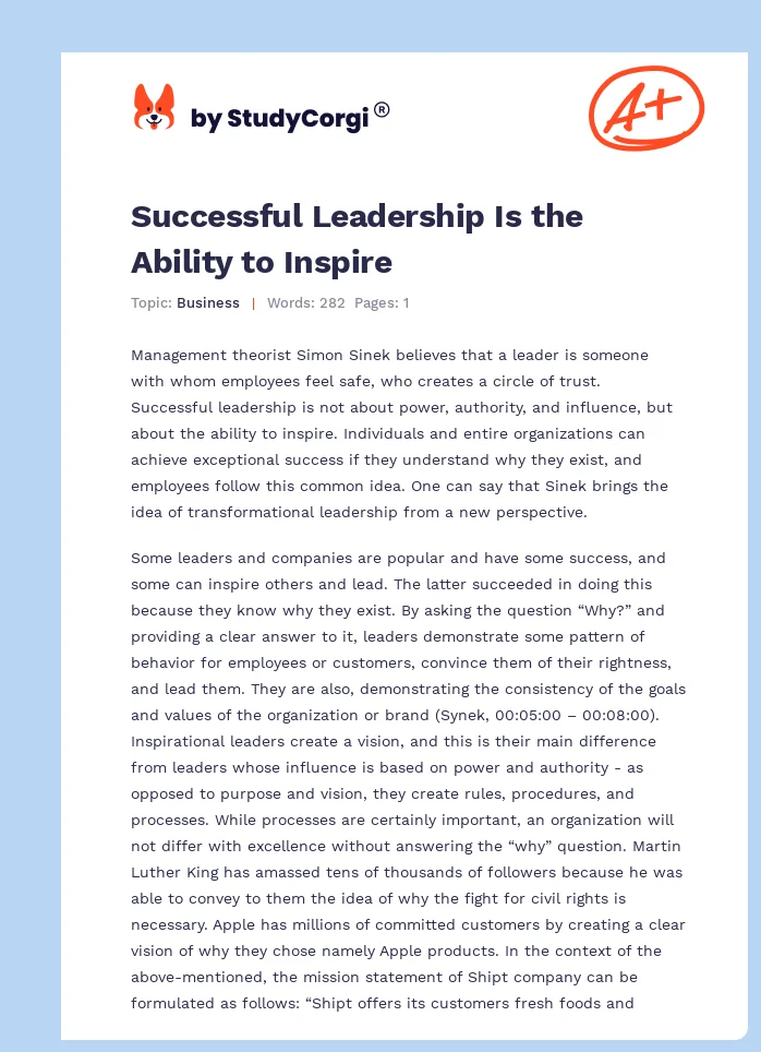 Successful Leadership Is the Ability to Inspire. Page 1