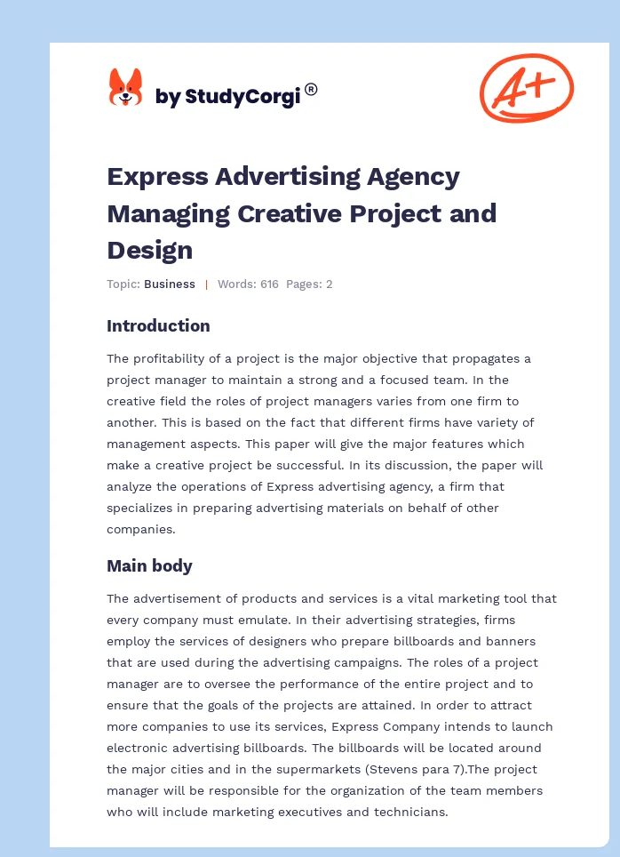 Express Advertising Agency Managing Creative Project and Design. Page 1