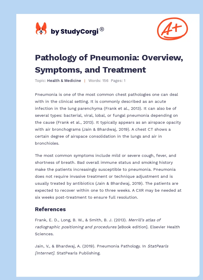 Pathology of Pneumonia: Overview, Symptoms, and Treatment. Page 1