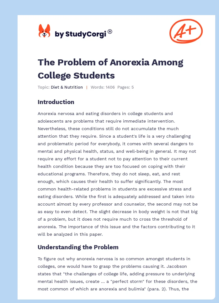 The Problem of Anorexia Among College Students. Page 1