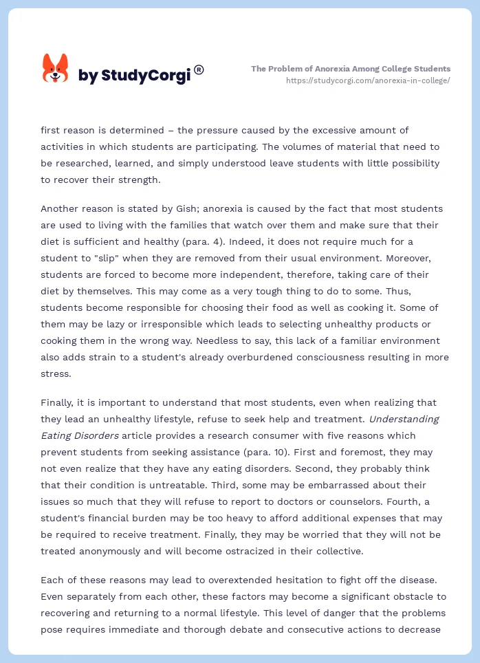 The Problem of Anorexia Among College Students. Page 2