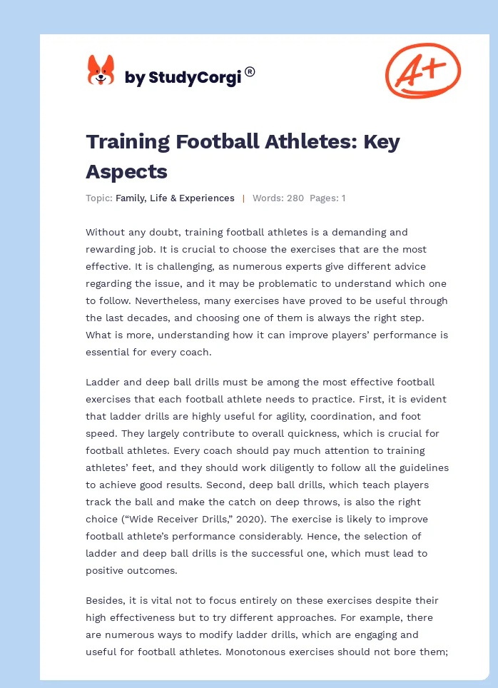 Training Football Athletes: Key Aspects. Page 1