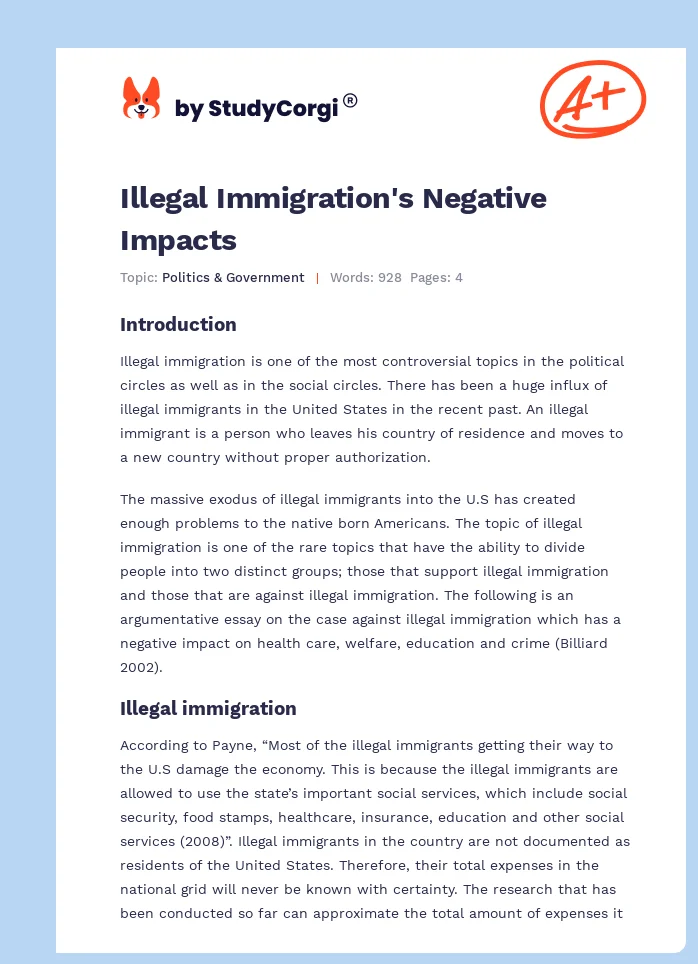 Illegal Immigration's Negative Impacts. Page 1