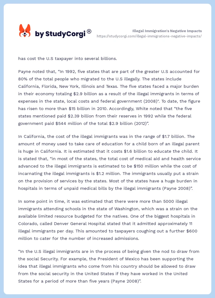 Illegal Immigration's Negative Impacts. Page 2