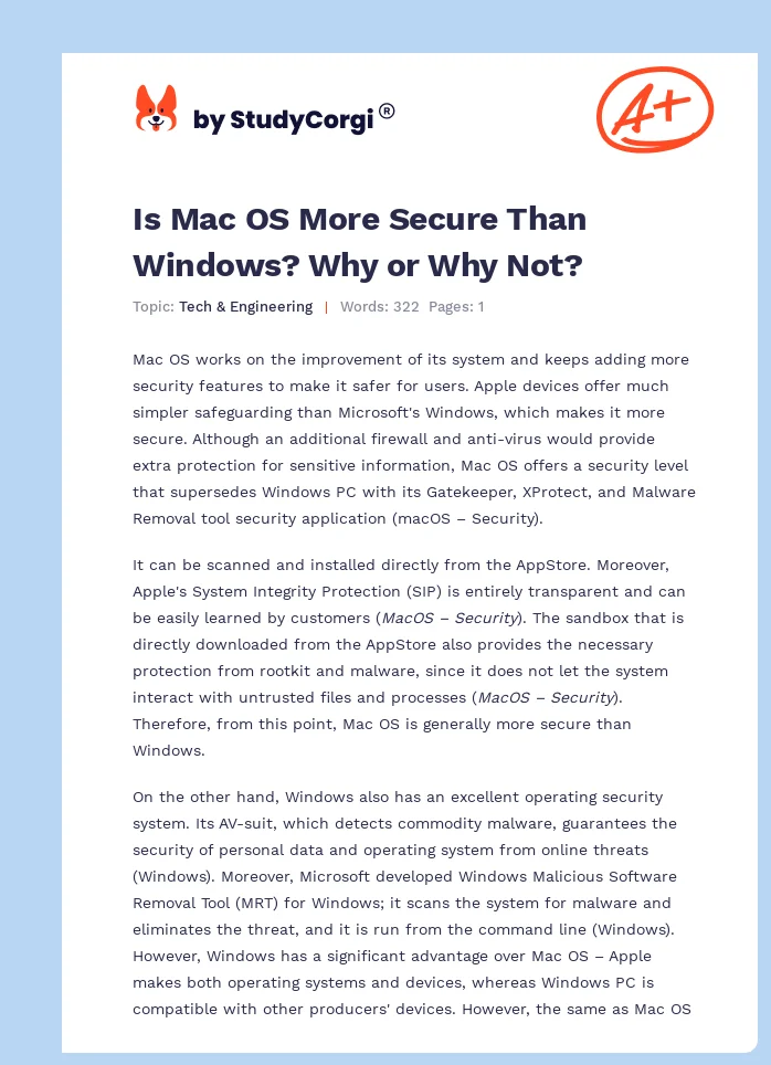Is Mac OS More Secure Than Windows? Why or Why Not?. Page 1