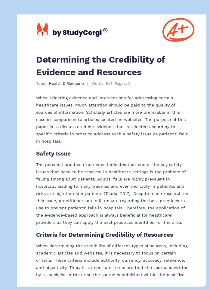 Determining the Credibility of Evidence and Resources. Page 1