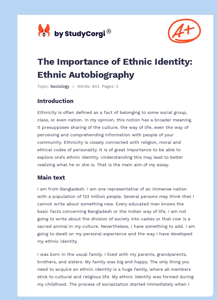 The Importance of Ethnic Identity: Ethnic Autobiography. Page 1