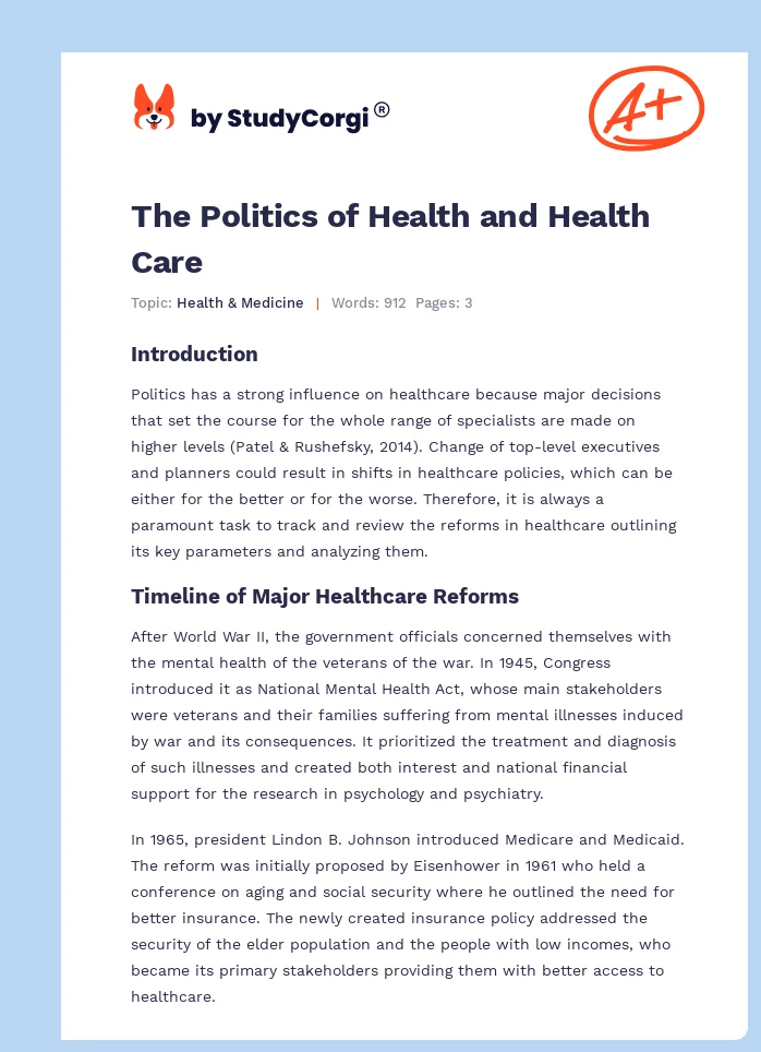 The Politics of Health and Health Care. Page 1