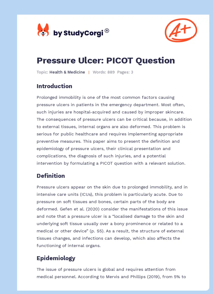 Pressure Ulcer: PICOT Question. Page 1
