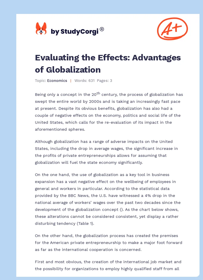 Evaluating the Effects: Advantages of Globalization. Page 1