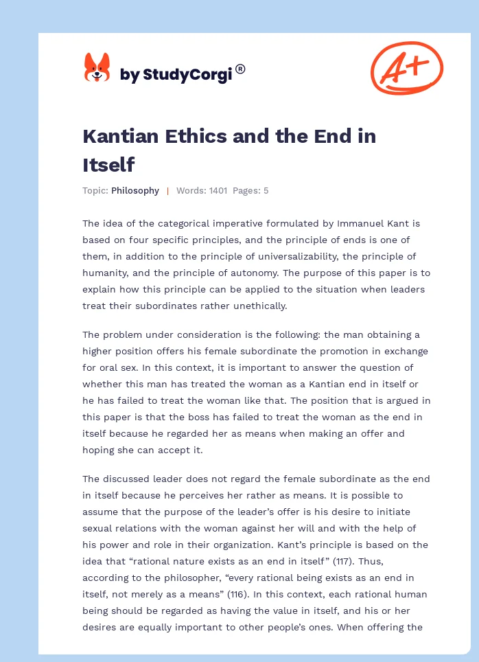 Kantian Ethics and the End in Itself. Page 1