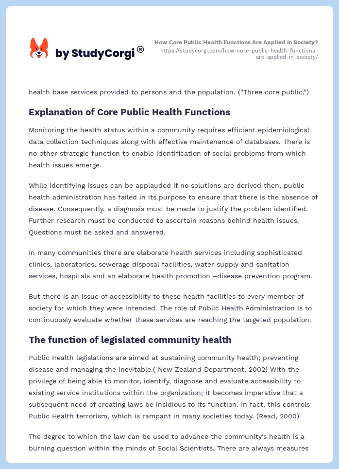 How Core Public Health Functions Are Applied in Society?. Page 2