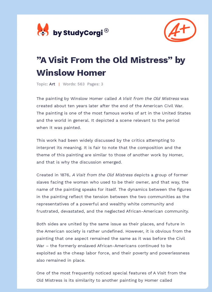 ”A Visit From the Old Mistress” by Winslow Homer. Page 1