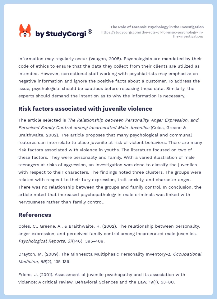 The Role of Forensic Psychology in the Investigation. Page 2