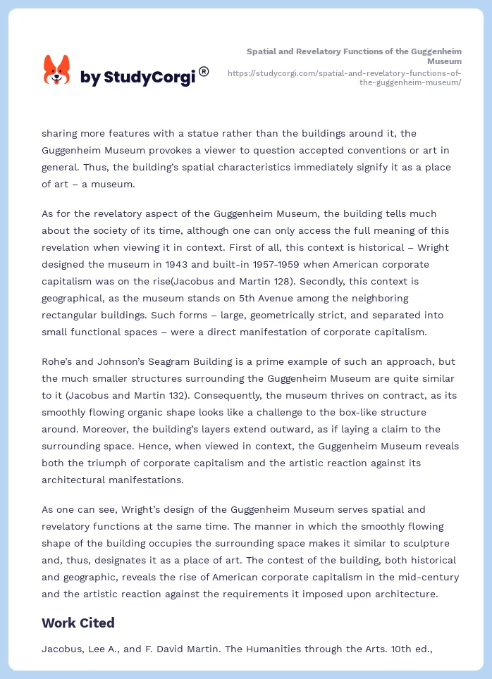 Spatial and Revelatory Functions of the Guggenheim Museum. Page 2
