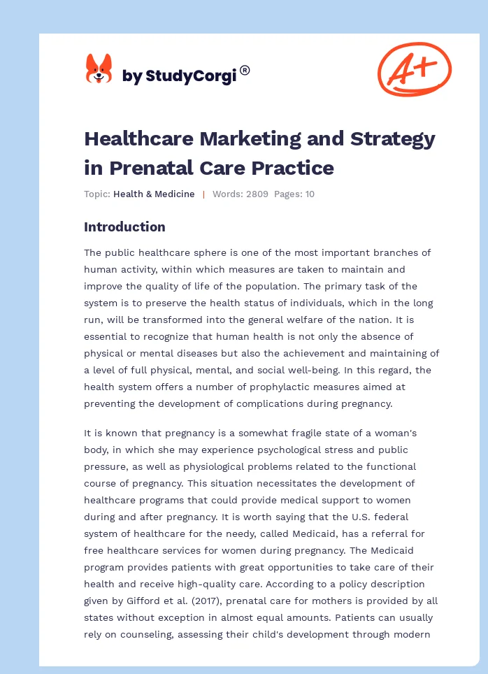 Healthcare Marketing and Strategy in Prenatal Care Practice. Page 1