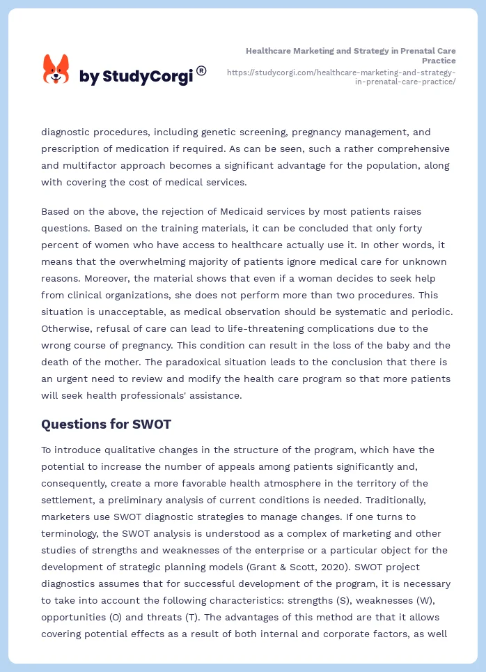 Healthcare Marketing and Strategy in Prenatal Care Practice. Page 2
