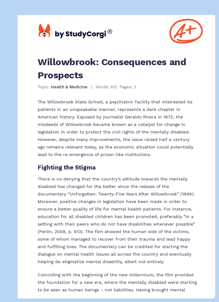 Willowbrook: Consequences and Prospects. Page 1