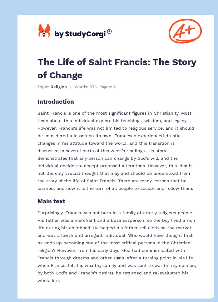 The Life of Saint Francis: The Story of Change. Page 1