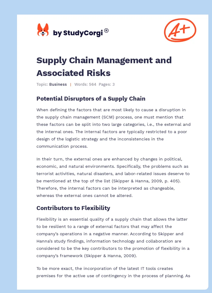Supply Chain Management and Associated Risks. Page 1