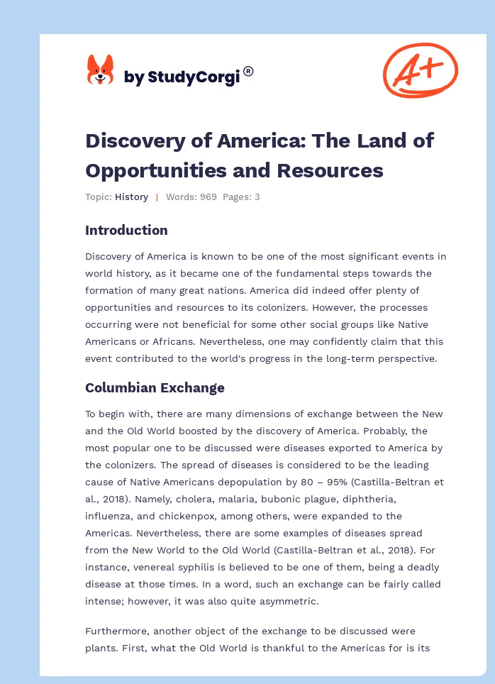 Discovery of America: The Land of Opportunities and Resources. Page 1