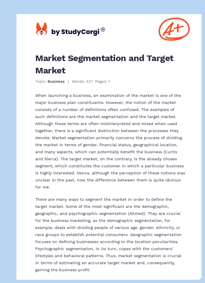 Market Segmentation and Target Market. Page 1
