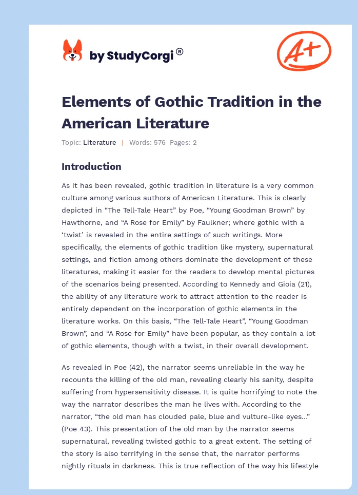 Elements of Gothic Tradition in the American Literature. Page 1