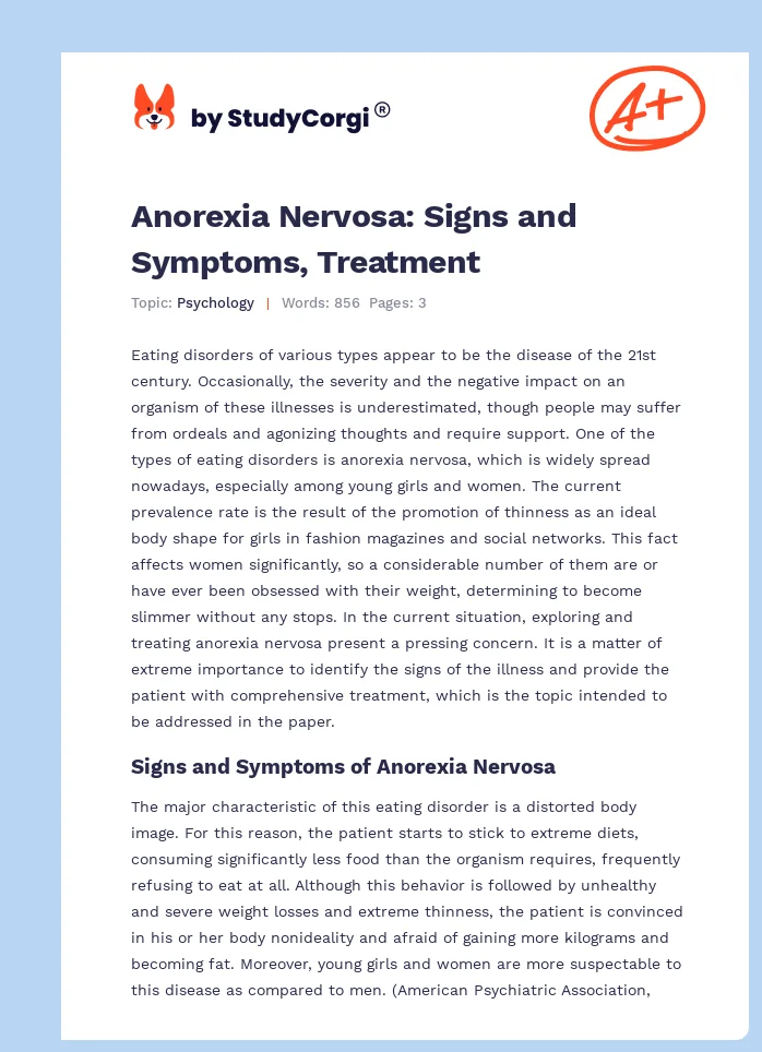 Anorexia Nervosa: Signs and Symptoms, Treatment. Page 1