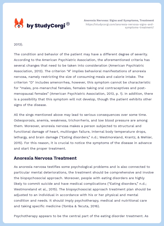 Anorexia Nervosa: Signs and Symptoms, Treatment. Page 2