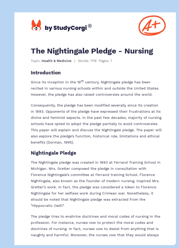 The Nightingale Pledge - Nursing. Page 1