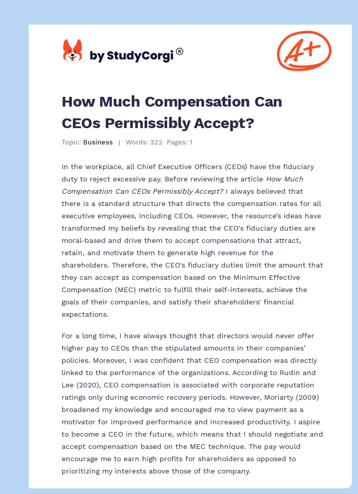 How Much Compensation Can CEOs Permissibly Accept?. Page 1