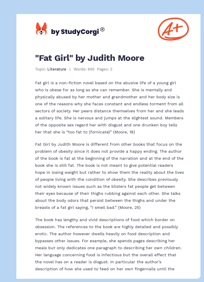 "Fat Girl" by Judith Moore. Page 1