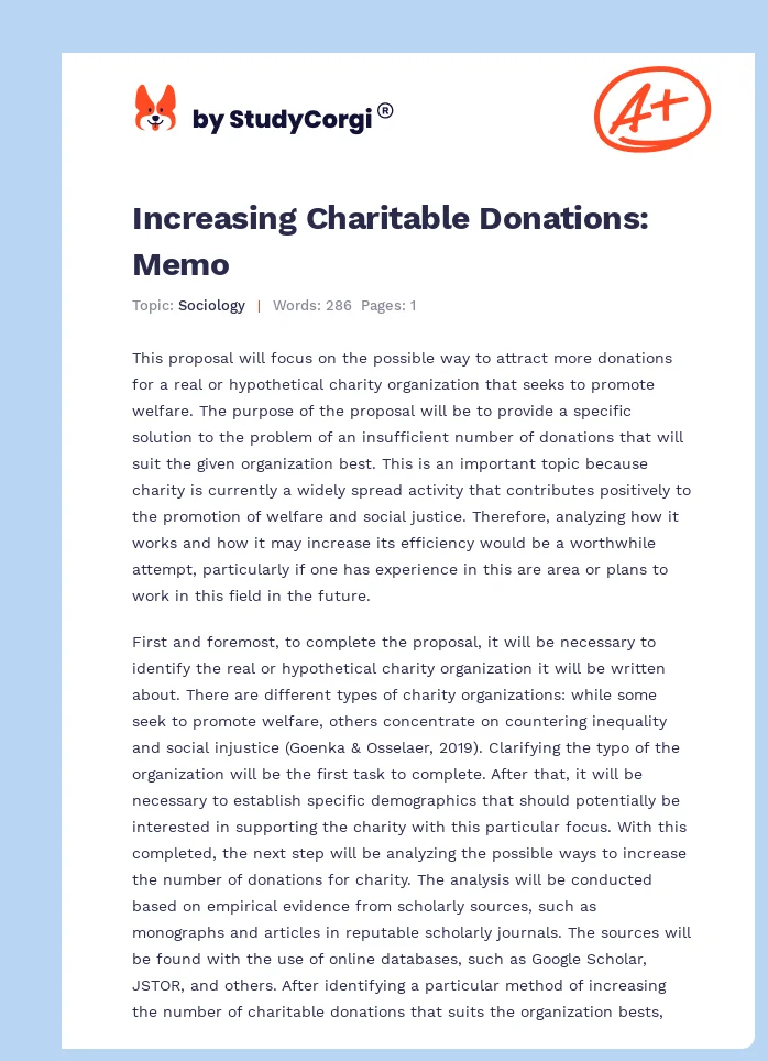 Increasing Charitable Donations: Memo. Page 1