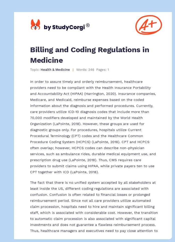 Billing and Coding Regulations in Medicine. Page 1
