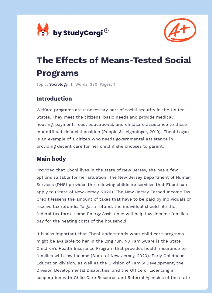 The Effects of Means-Tested Social Programs. Page 1