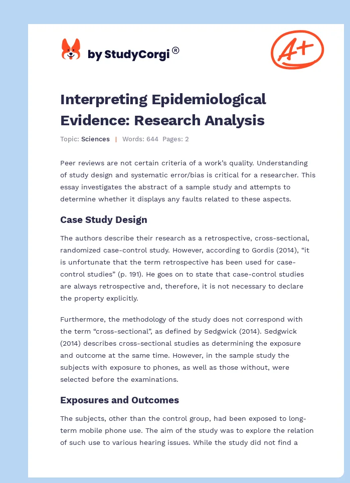 Interpreting Epidemiological Evidence: Research Analysis. Page 1