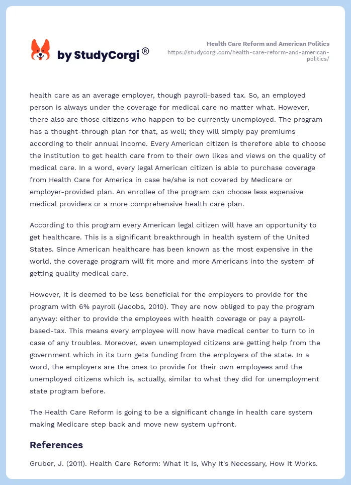 Health Care Reform and American Politics. Page 2