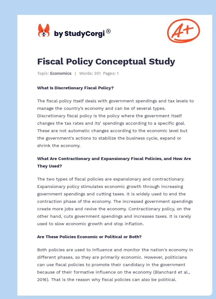 Fiscal Policy Conceptual Study. Page 1