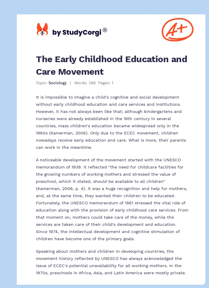 The Early Childhood Education and Care Movement. Page 1