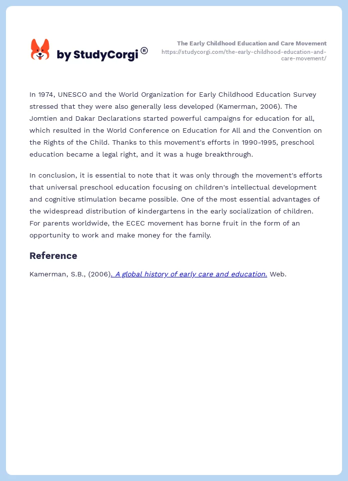 The Early Childhood Education and Care Movement. Page 2